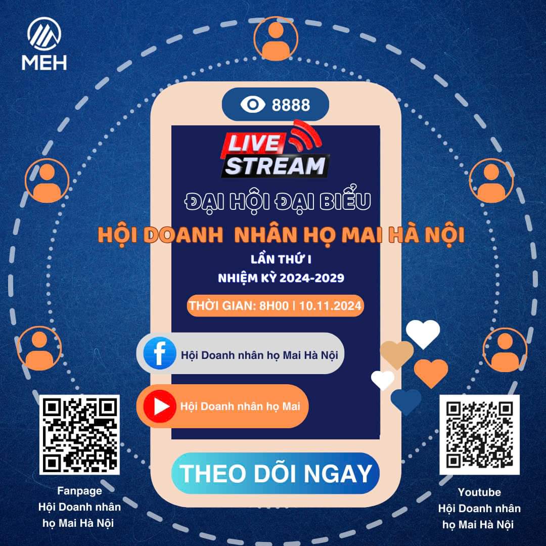 ĐẠI HỘI ĐẠI BIỂU HỘI DOANH NHÂN  HỌ MAI TP HÀ NỘI SẼ DIỄN RA NGÀY 10 THÁNG 11 NĂM 2024